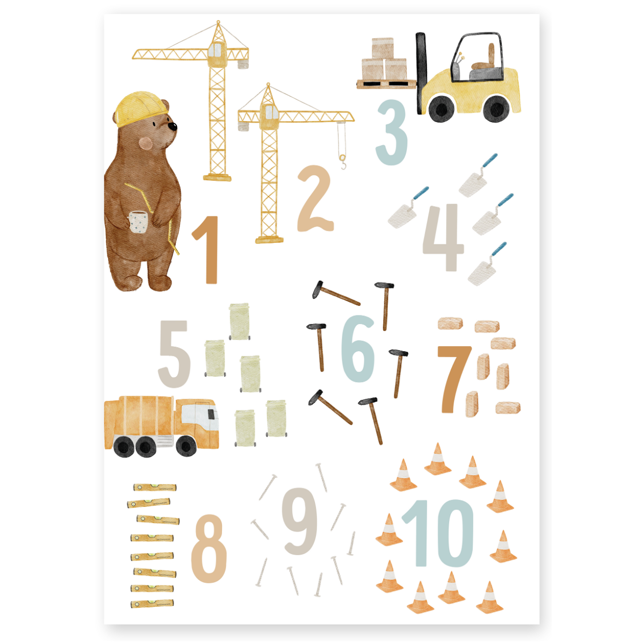 Kinderposter Zahlen Fahrzeuge inkl. Rahmen