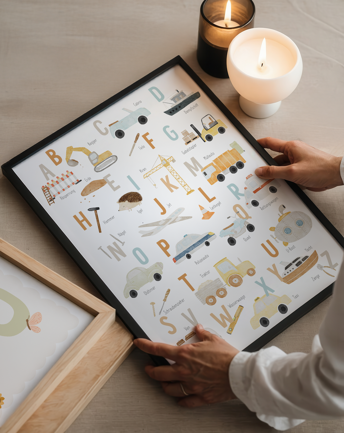 Kinderposter ABC Fahrzeuge Alphabet inkl. Rahmen