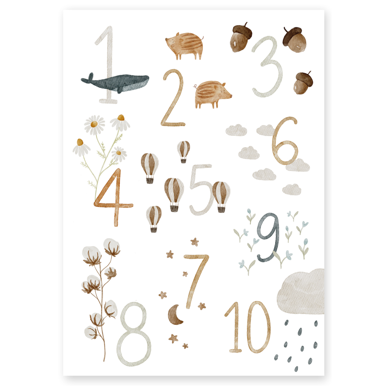 Kinderposter Zahlen Tiere inkl. Rahmen