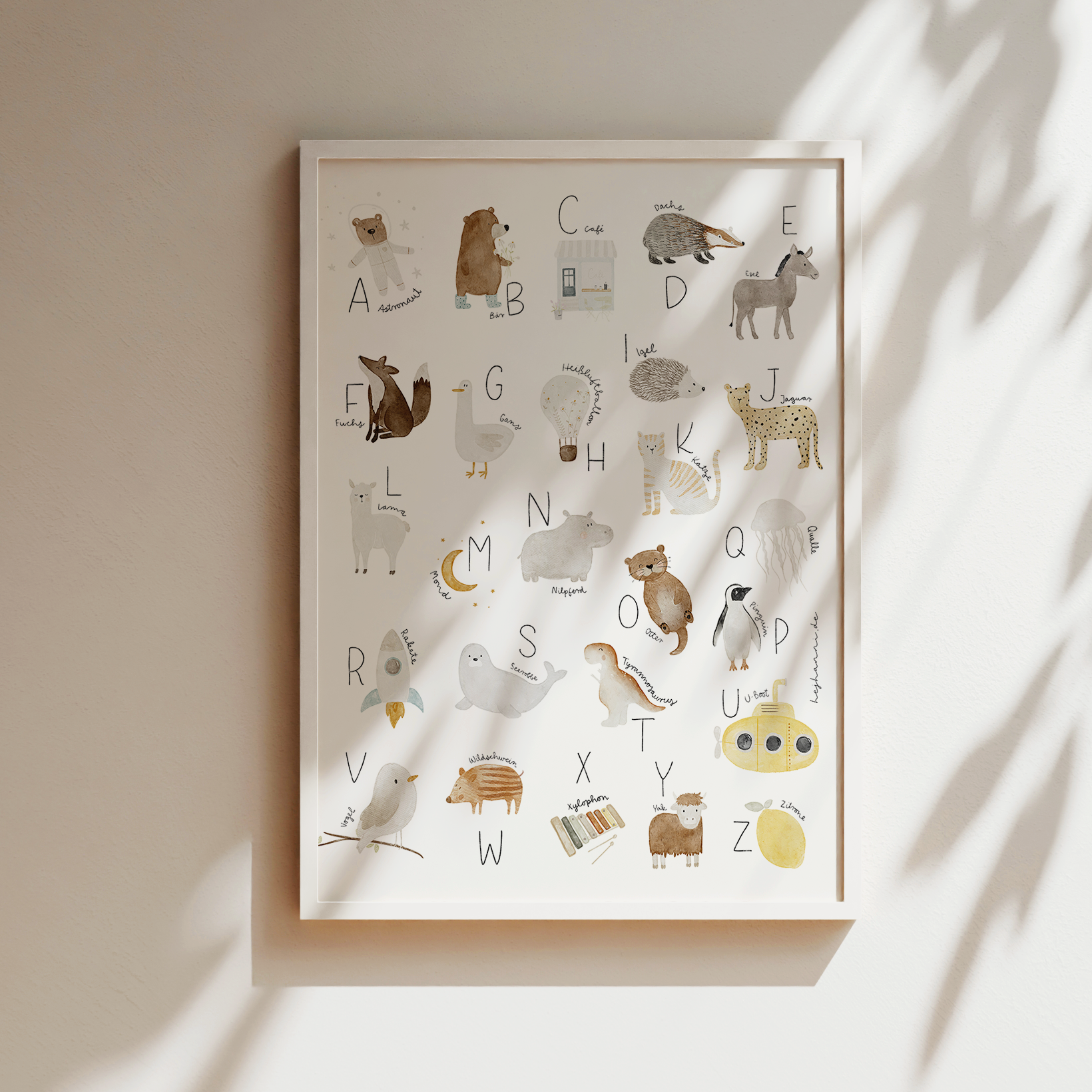Kinderposter Alphabet Tiere ABC inkl. Rahmen