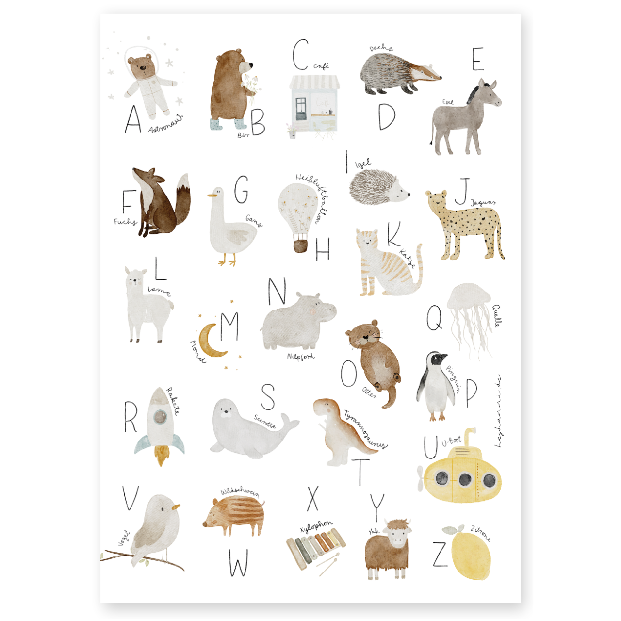 Kinderposter Alphabet Tiere ABC inkl. Rahmen
