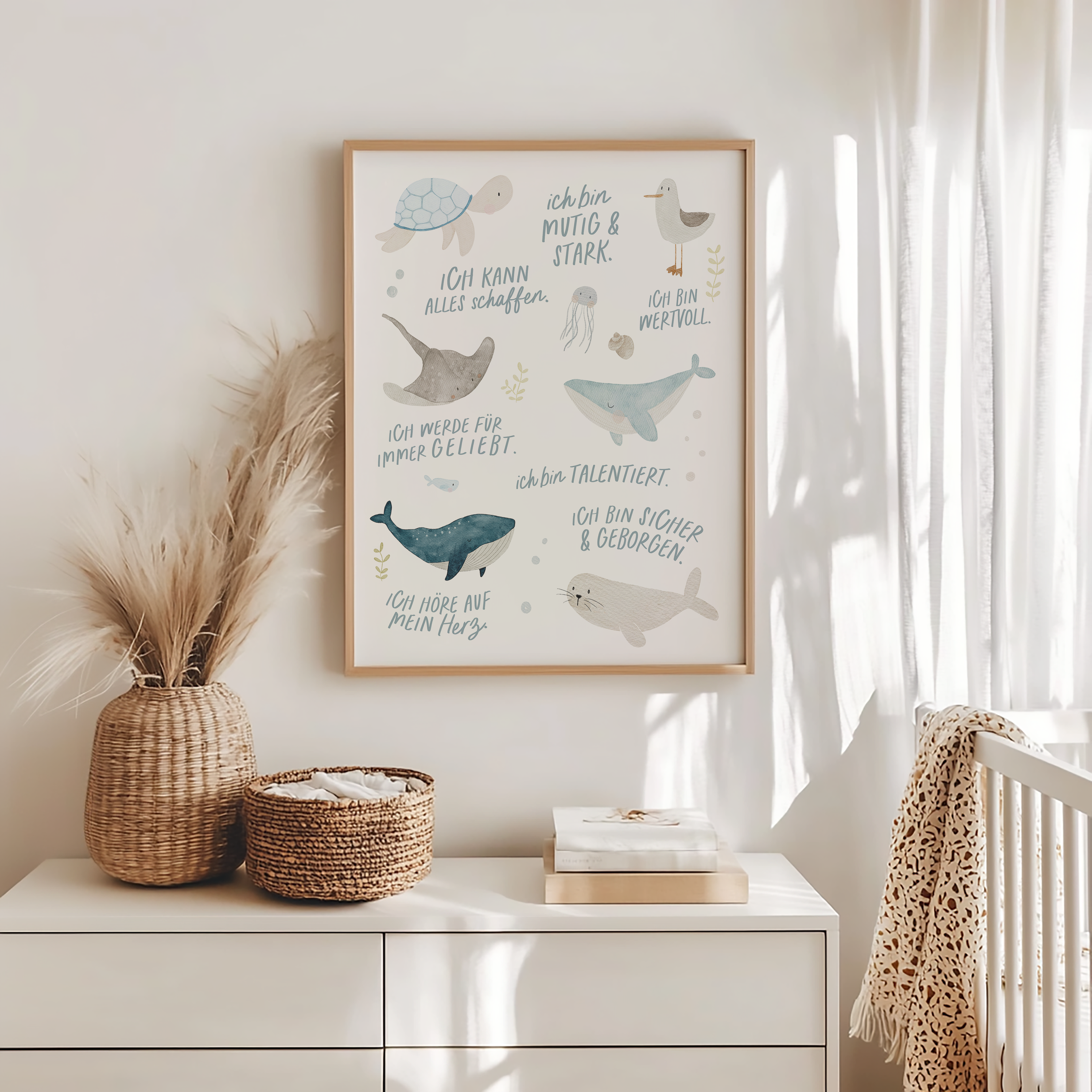 Kinderposter Affirmationen Meer inkl. Rahmen