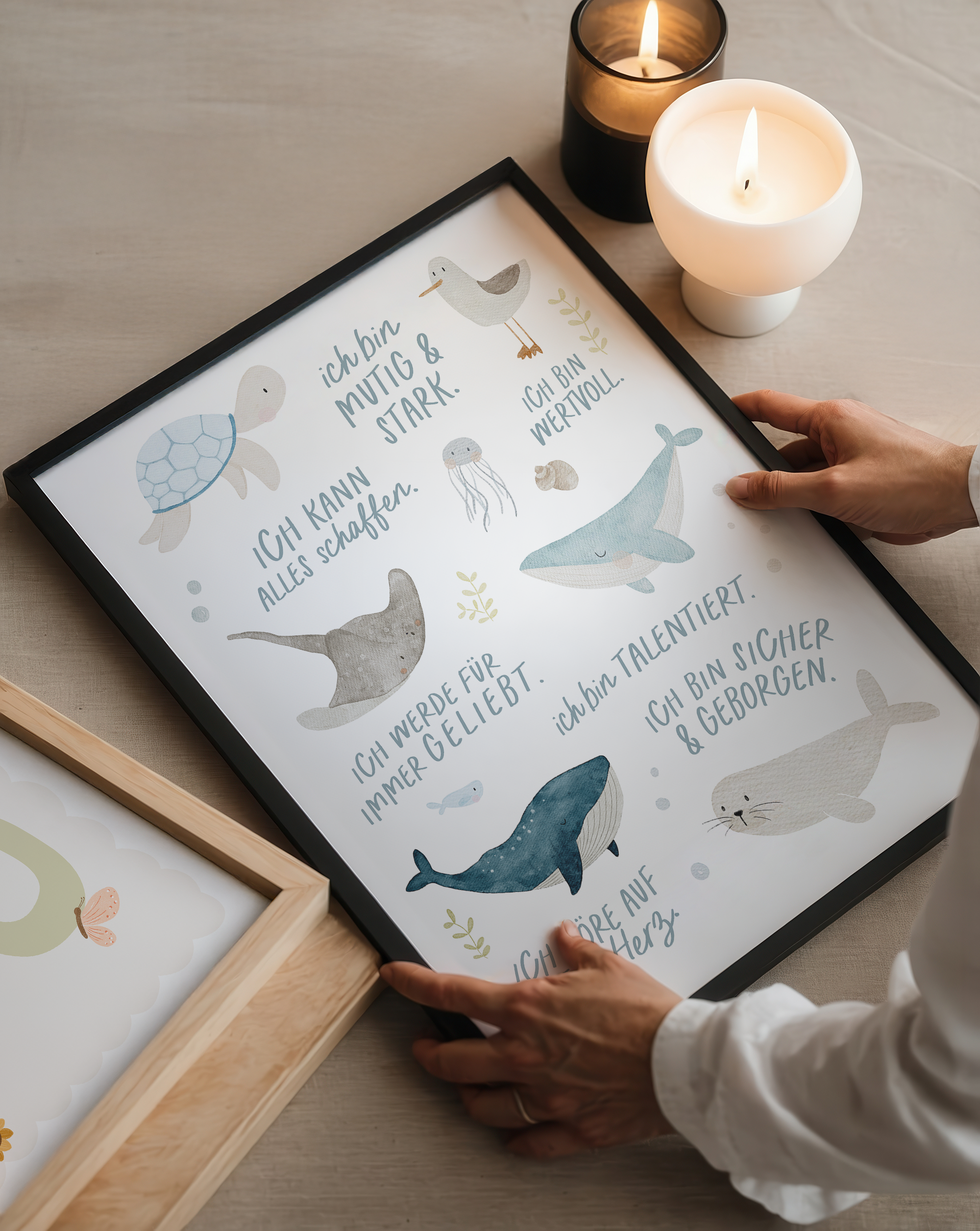 Kinderposter Affirmationen Meer inkl. Rahmen