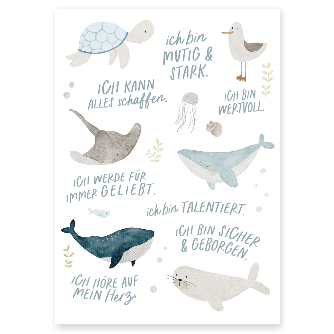 Kinderposter Affirmationen Meer inkl. Rahmen