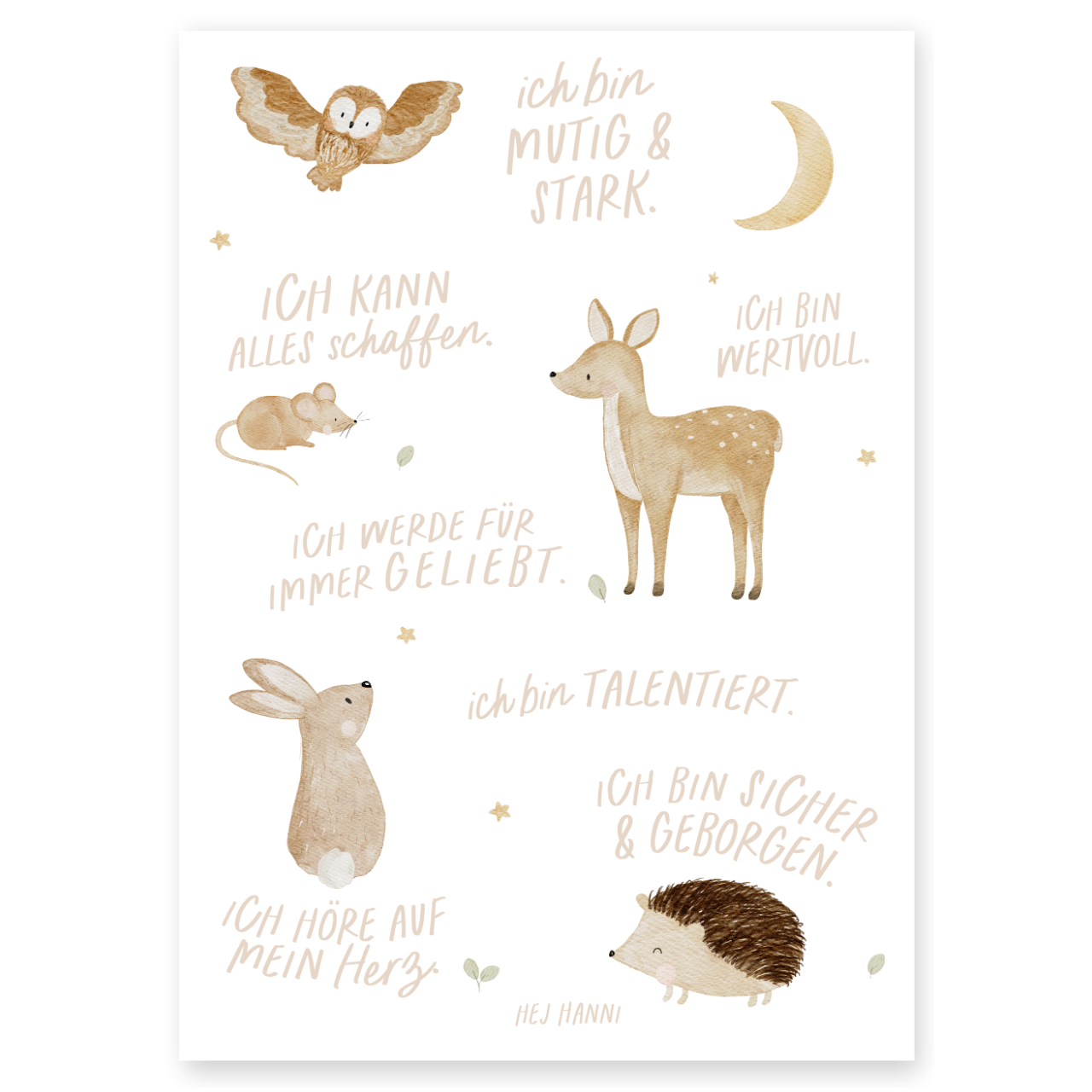 Kinderposter Affirmationen Waldtiere