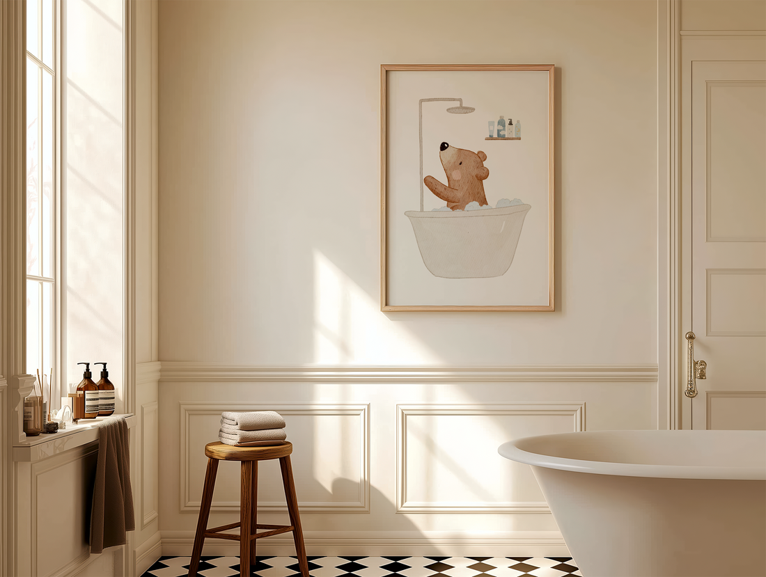 Kinderposter Bär Badewanne Routineposter