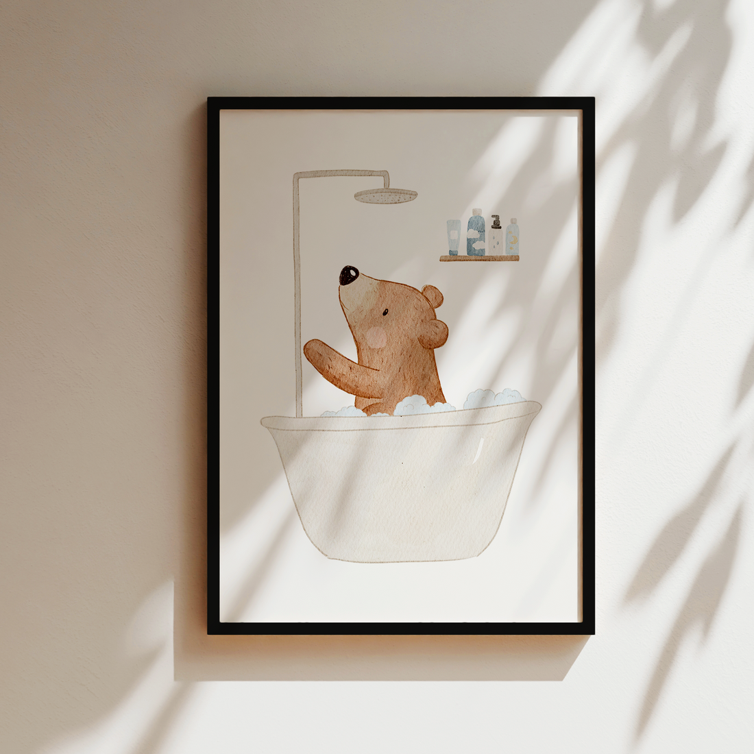 Kinderposter Bär Badewanne Routineposter inkl. Rahmen