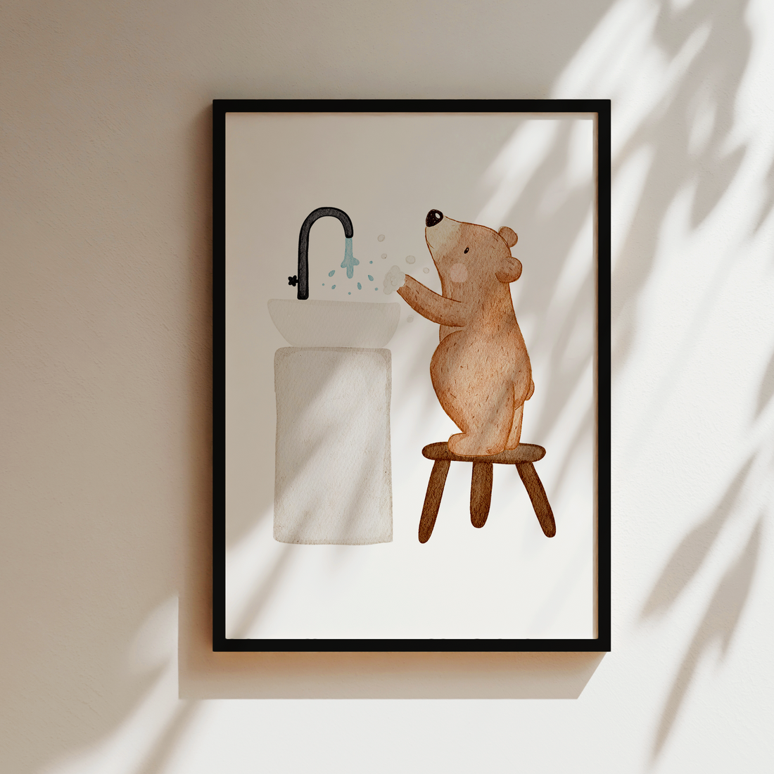 Kinderposter Bär Hände waschen Routineposter inkl. Rahmen