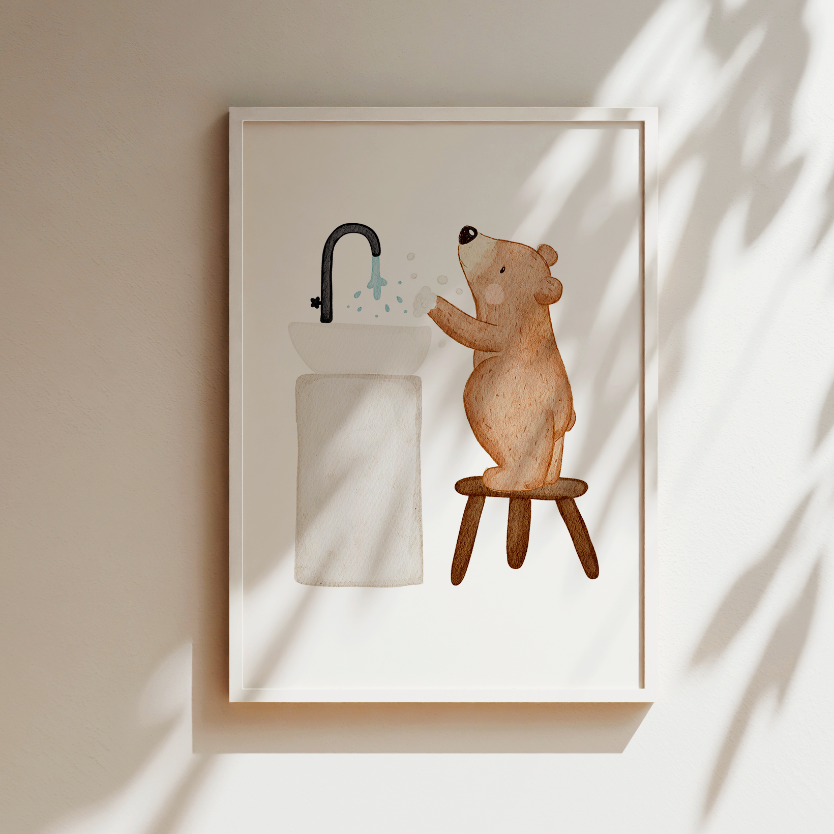 Kinderposter Bär Hände waschen Routineposter inkl. Rahmen