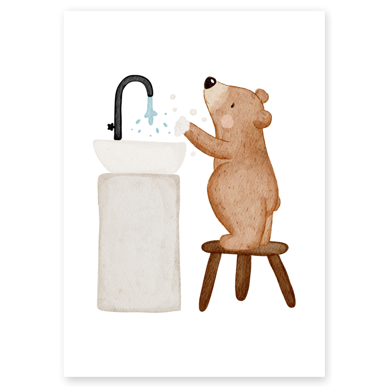 Kinderposter Bär Hände waschen Routineposter