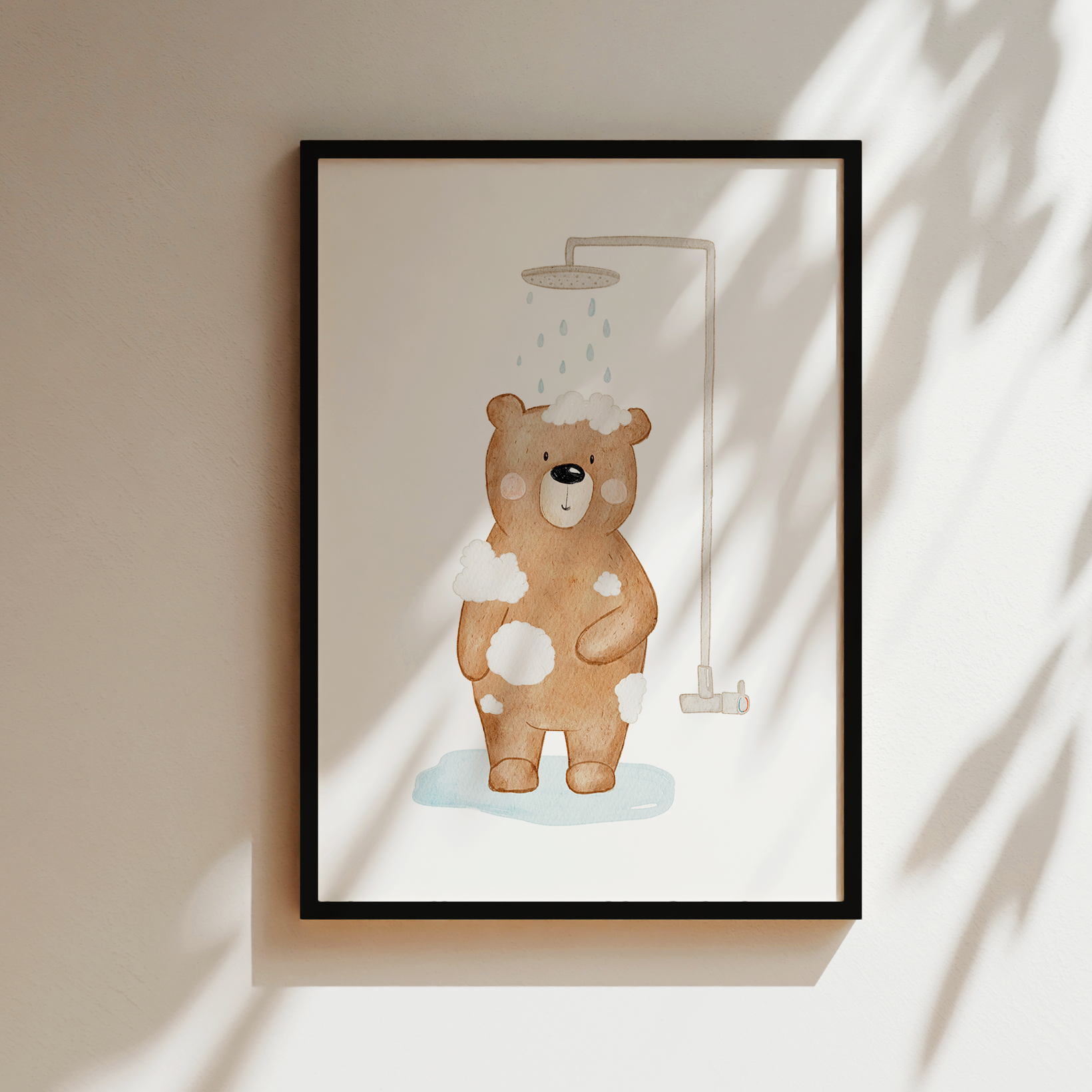 Kinderposter Bär Dusche Routineposter inkl. Rahmen