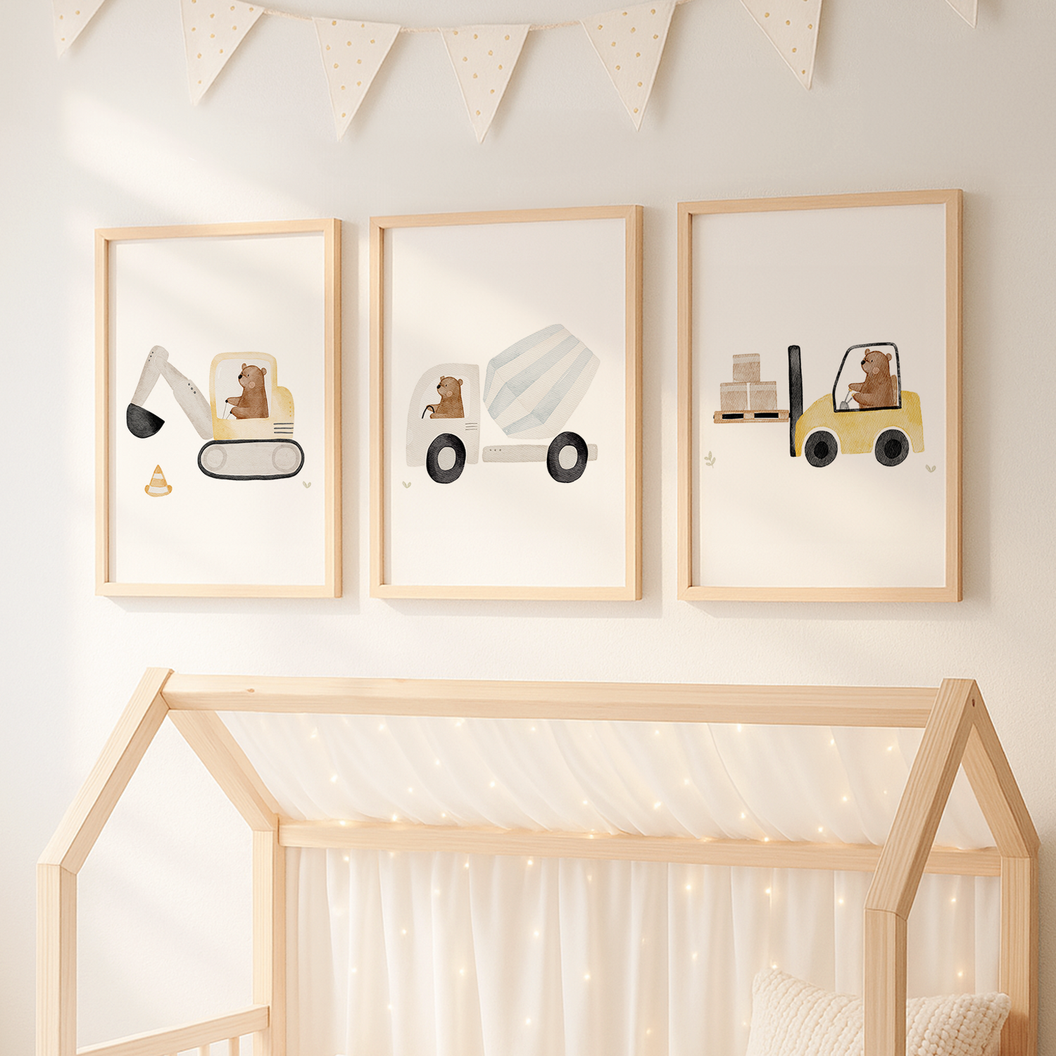 Kinderposter Bär im Bagger