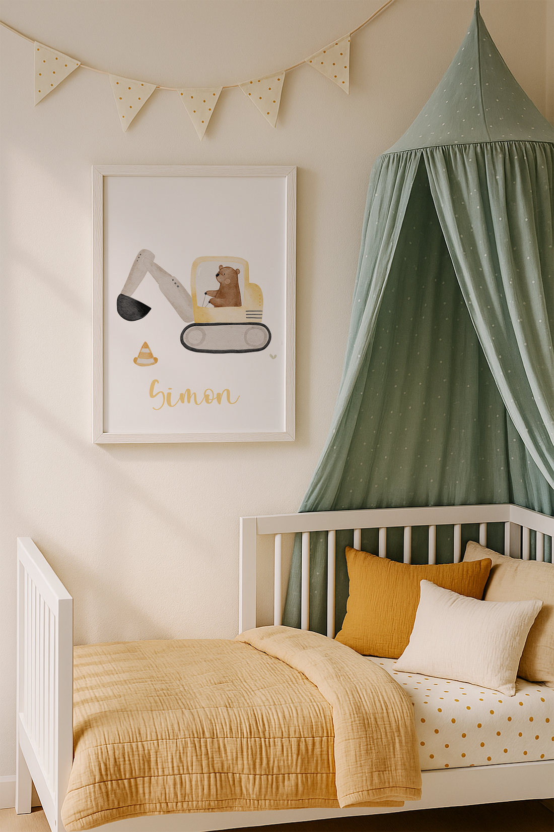 Kinderposter Name Bär Bagger inkl. Rahmen