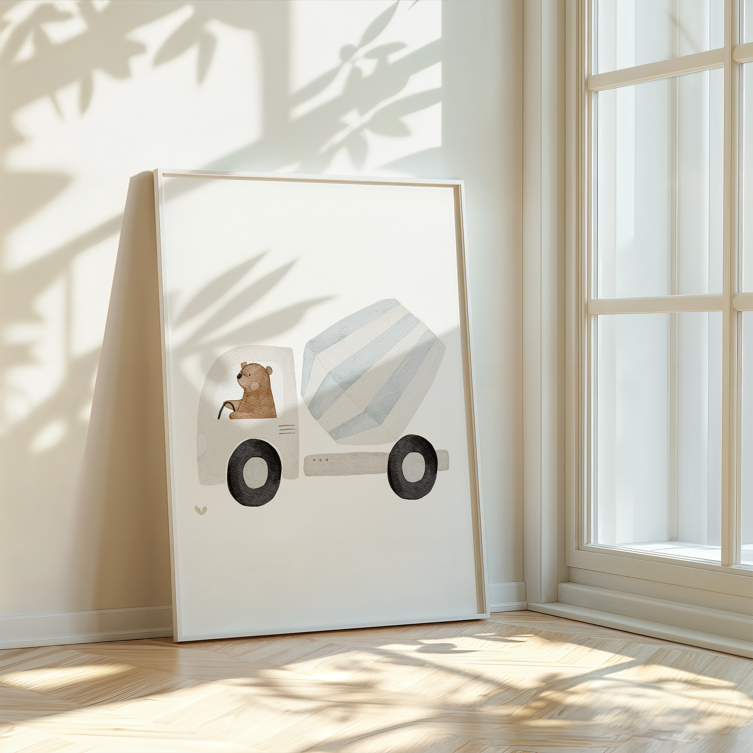 Kinderposter Bär Betonmischer inkl. Rahmen
