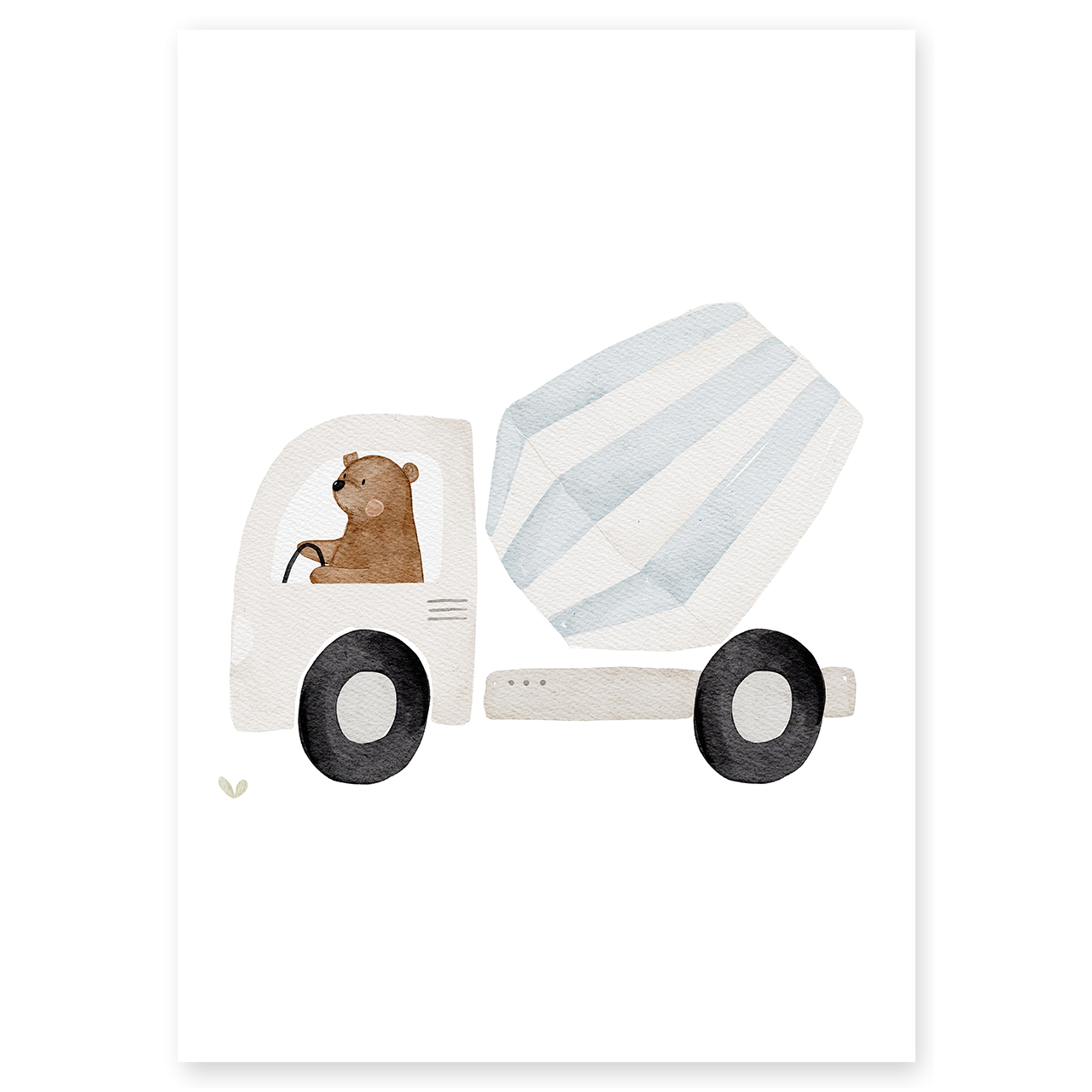 Kinderposter Bär Betonmischer inkl. Rahmen