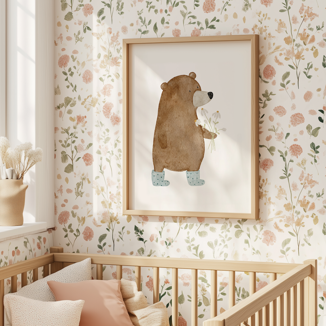 Kinderposter Bär Blumenstrauß