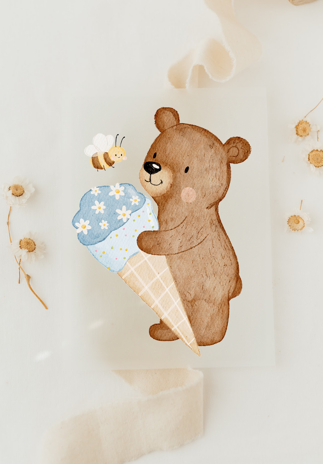 Hej Hanni Bügelbild Bär Eis blau