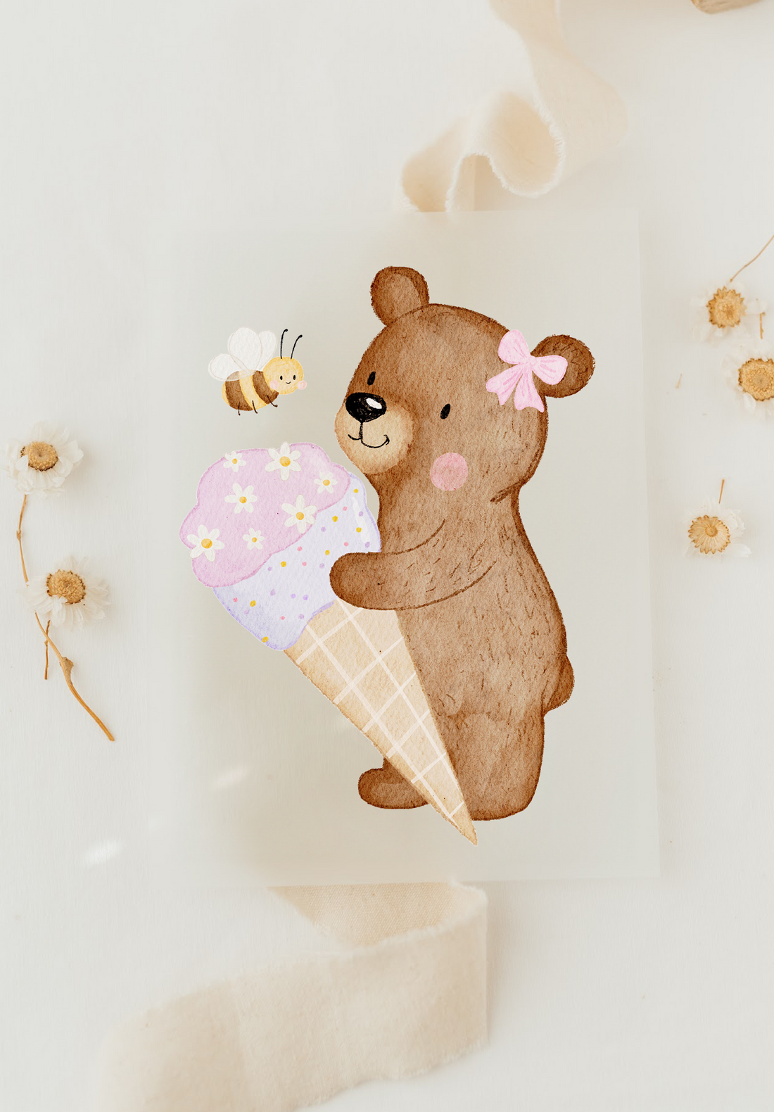 Hej Hanni Bügelbild Bär Eis rosa