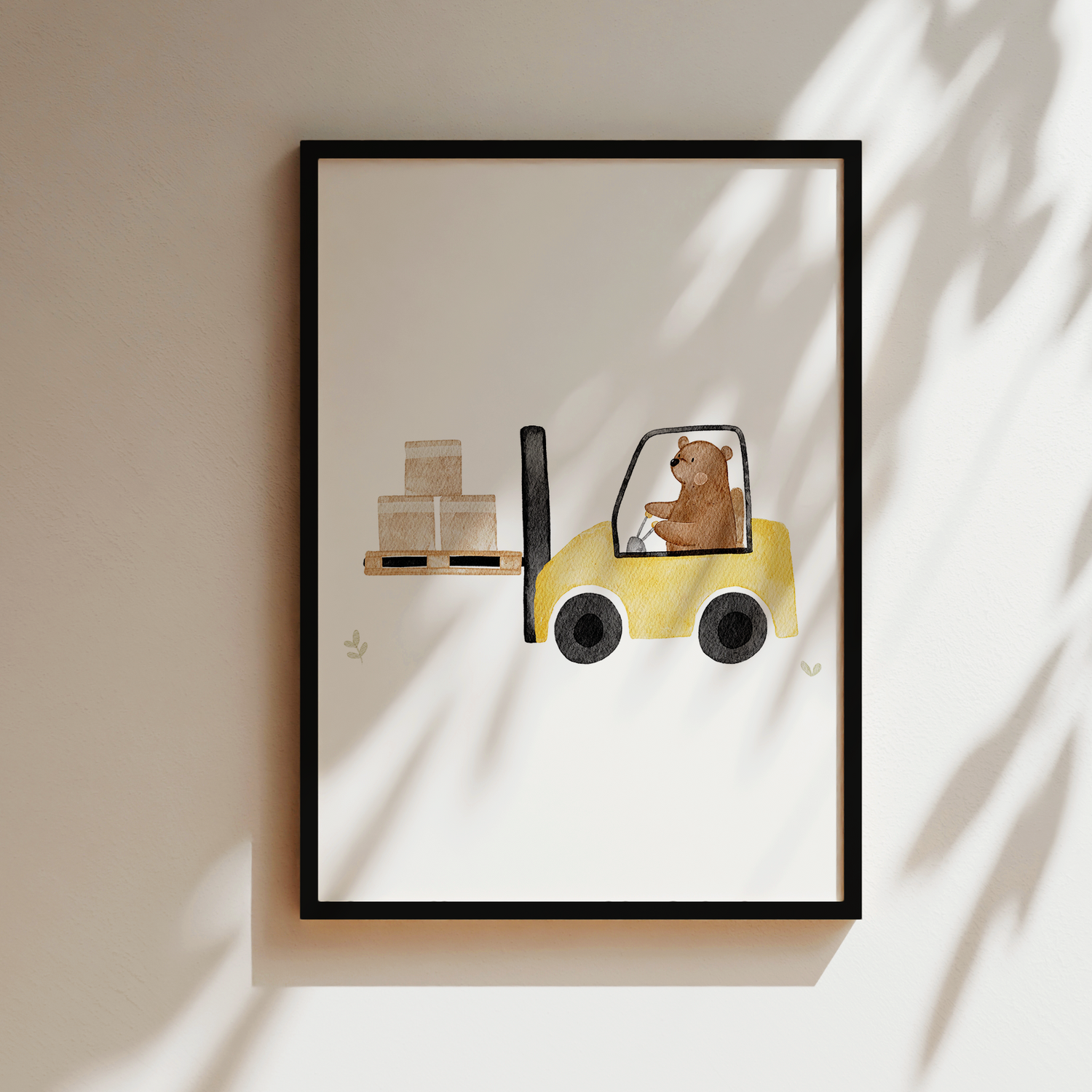 Kinderposter Bär Gabelstapler
