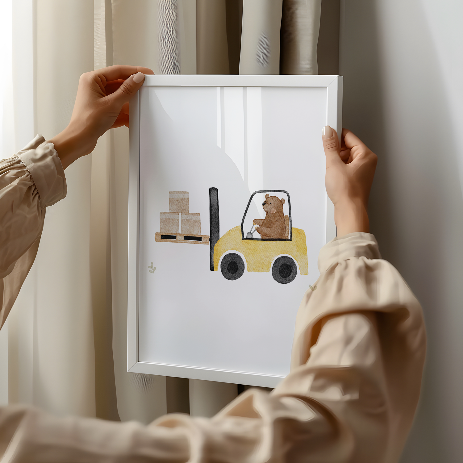 Kinderposter Bär Gabelstapler