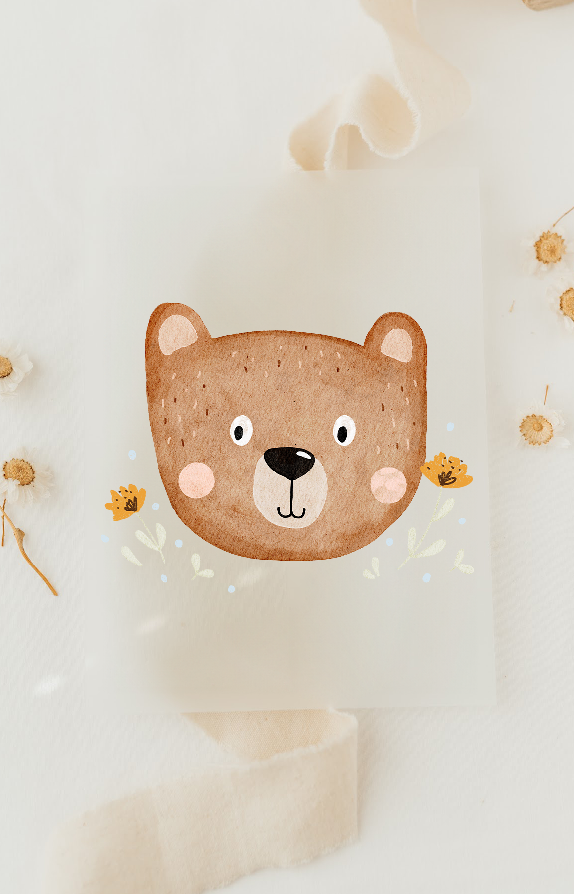 Hej Hanni Bügelbild Bär Gesicht mit Blumen