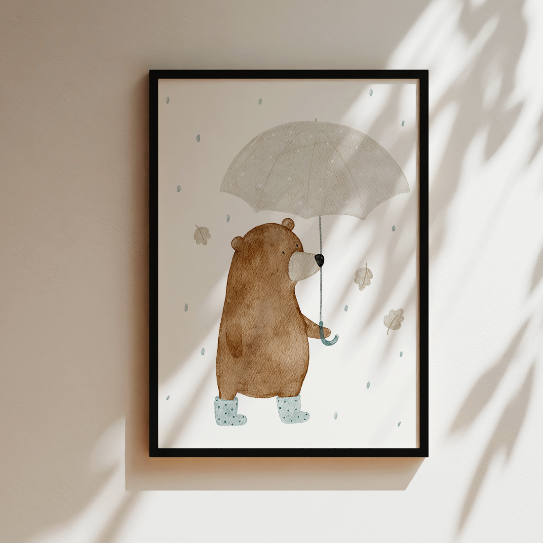 Kinderposter Bär im Regen inkl. Rahmen