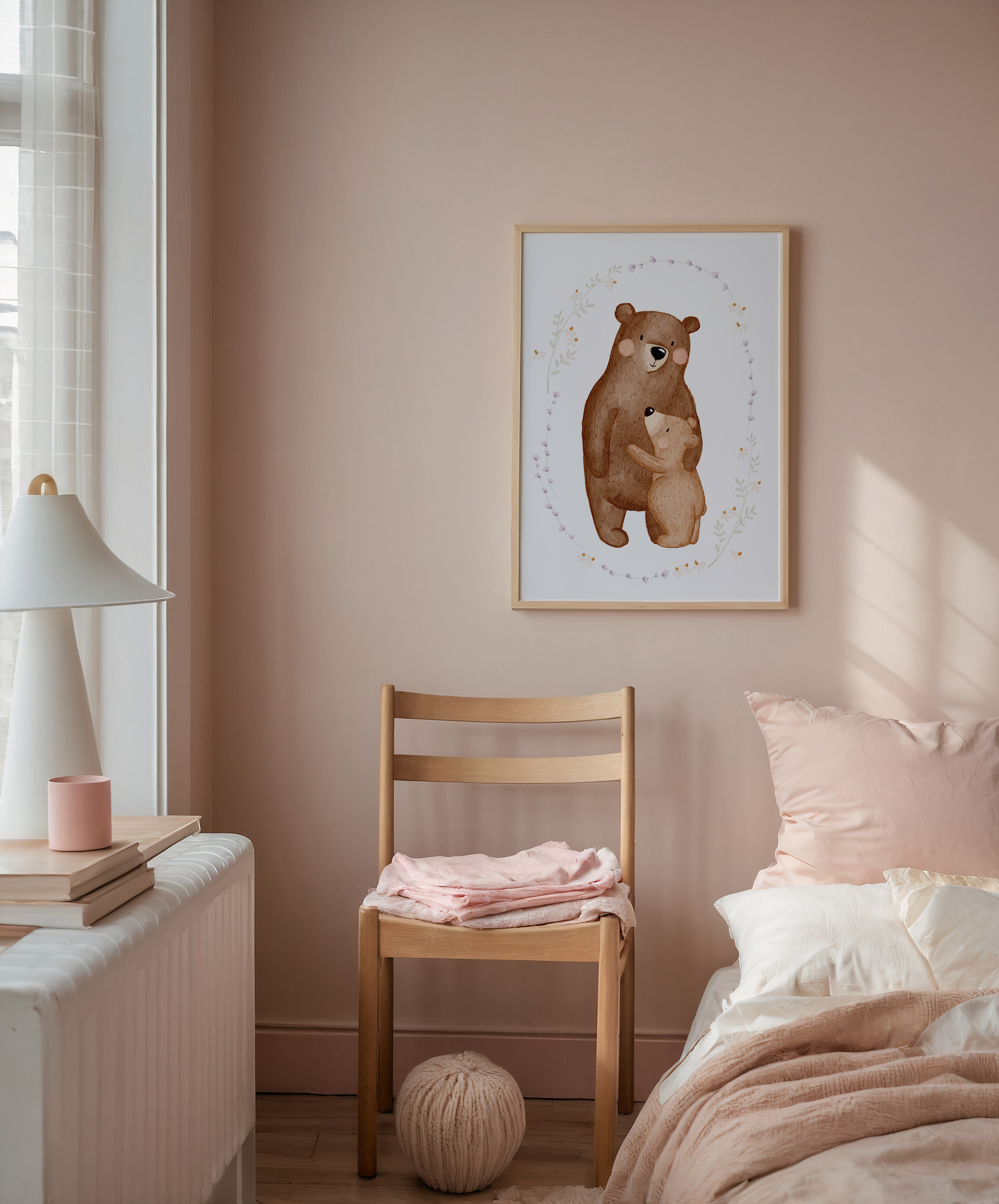 Kinderposter Bär Umarmung floral inkl. Rahmen