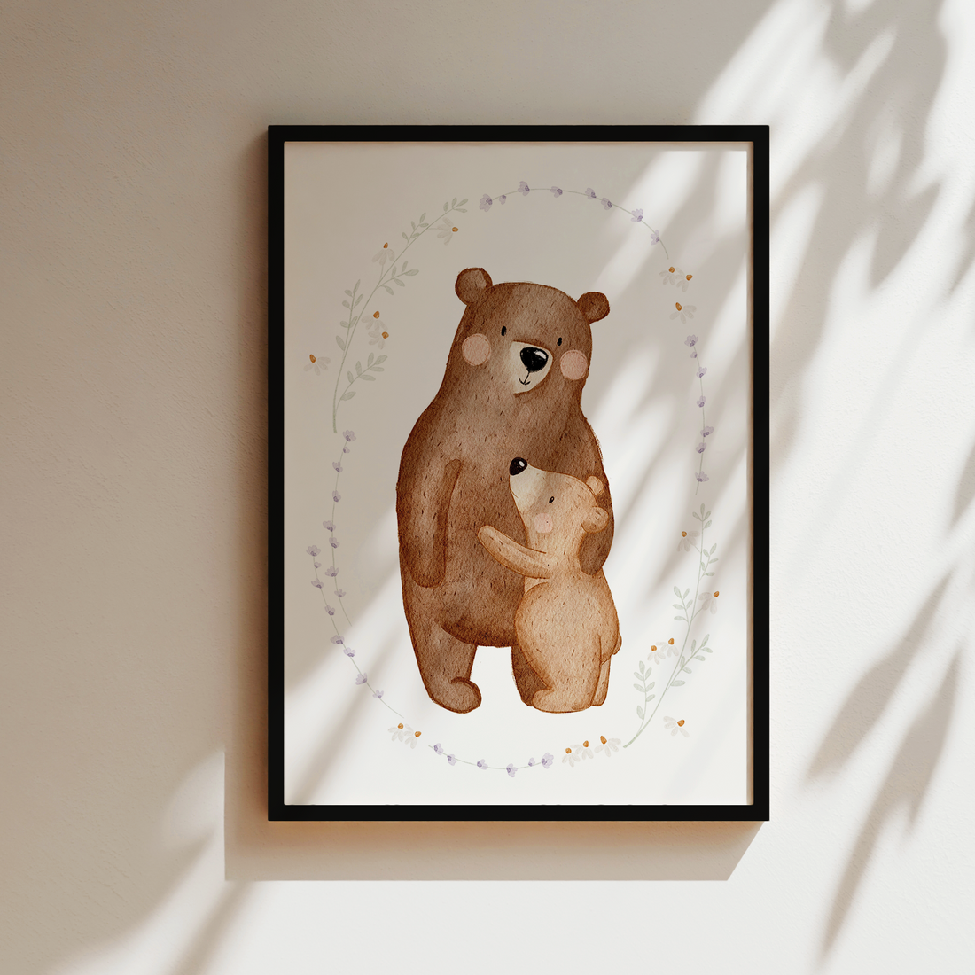Kinderposter Bär Umarmung floral inkl. Rahmen