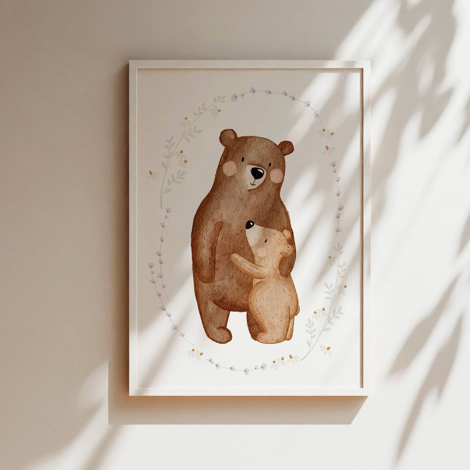 Kinderposter Bär Umarmung floral inkl. Rahmen