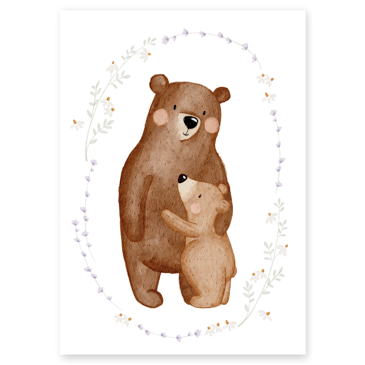 Kinderposter Bär Umarmung floral inkl. Rahmen