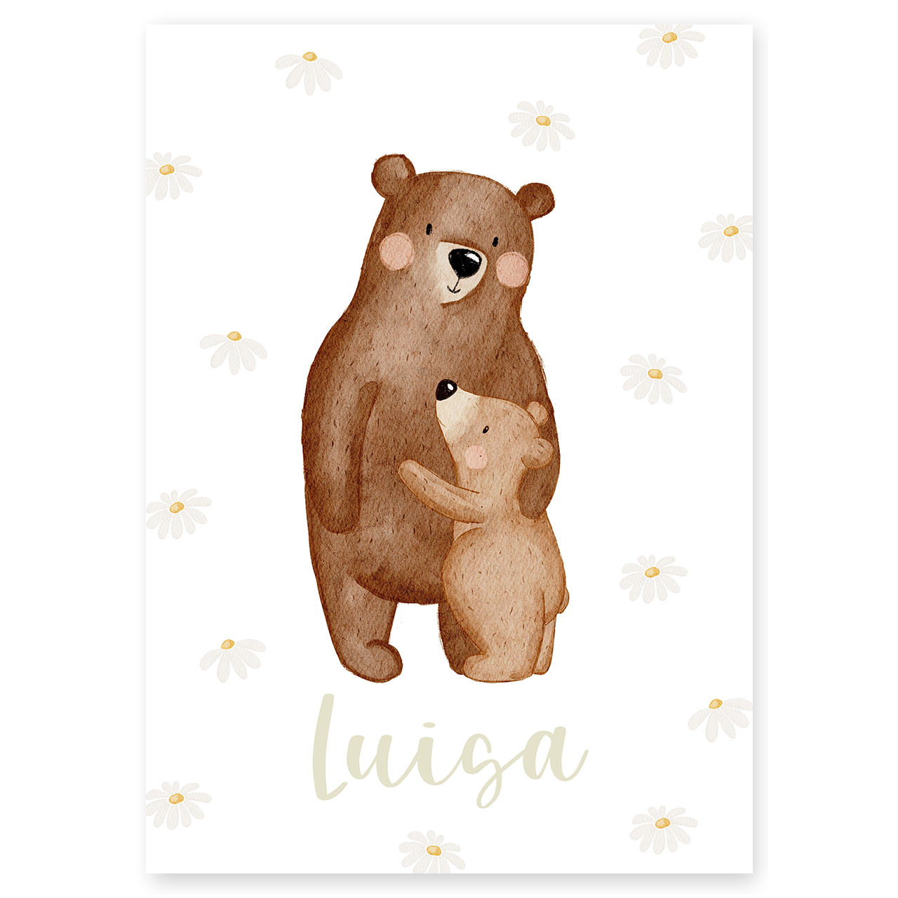 Kinderposter Name Bär Umarmung Blumen inkl. Rahmen