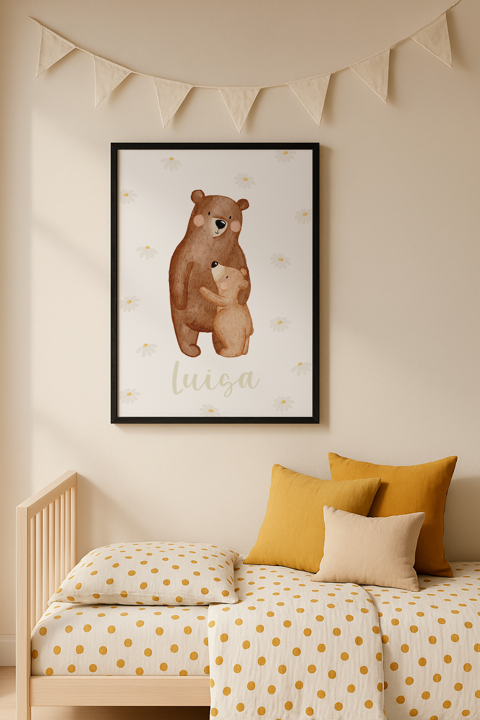 Kinderposter Name Bär Umarmung Blumen inkl. Rahmen