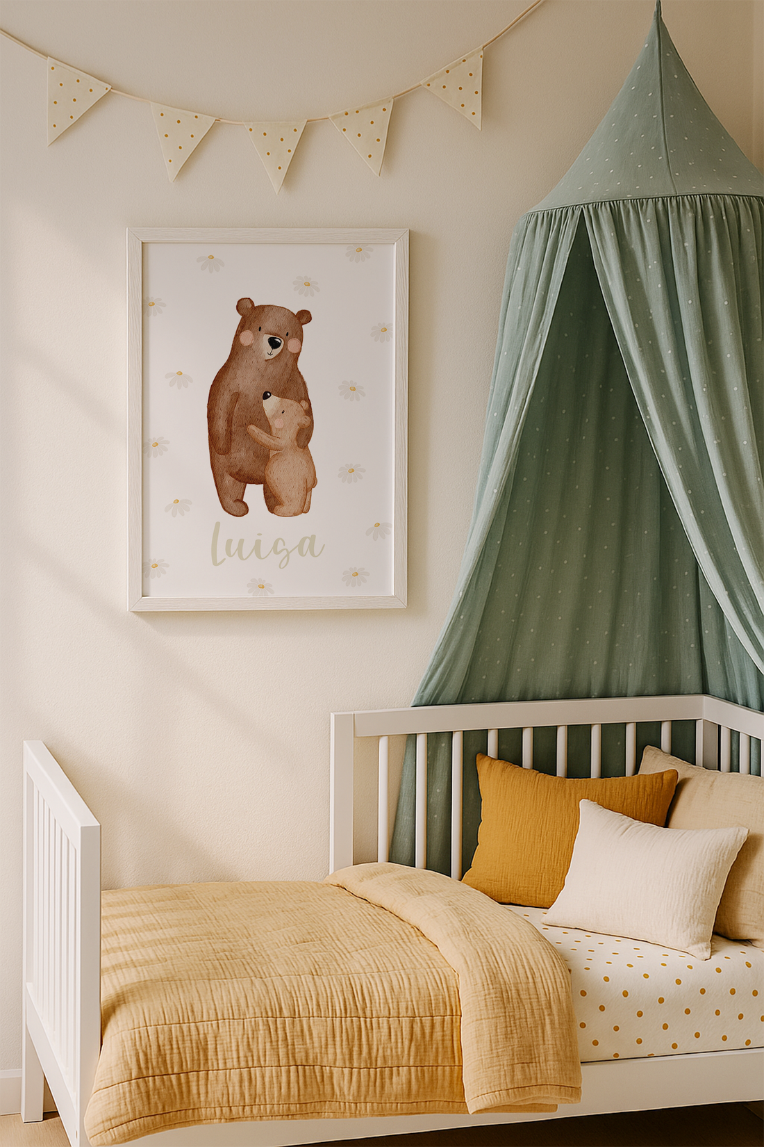 Kinderposter Name Bär Umarmung Blumen inkl. Rahmen