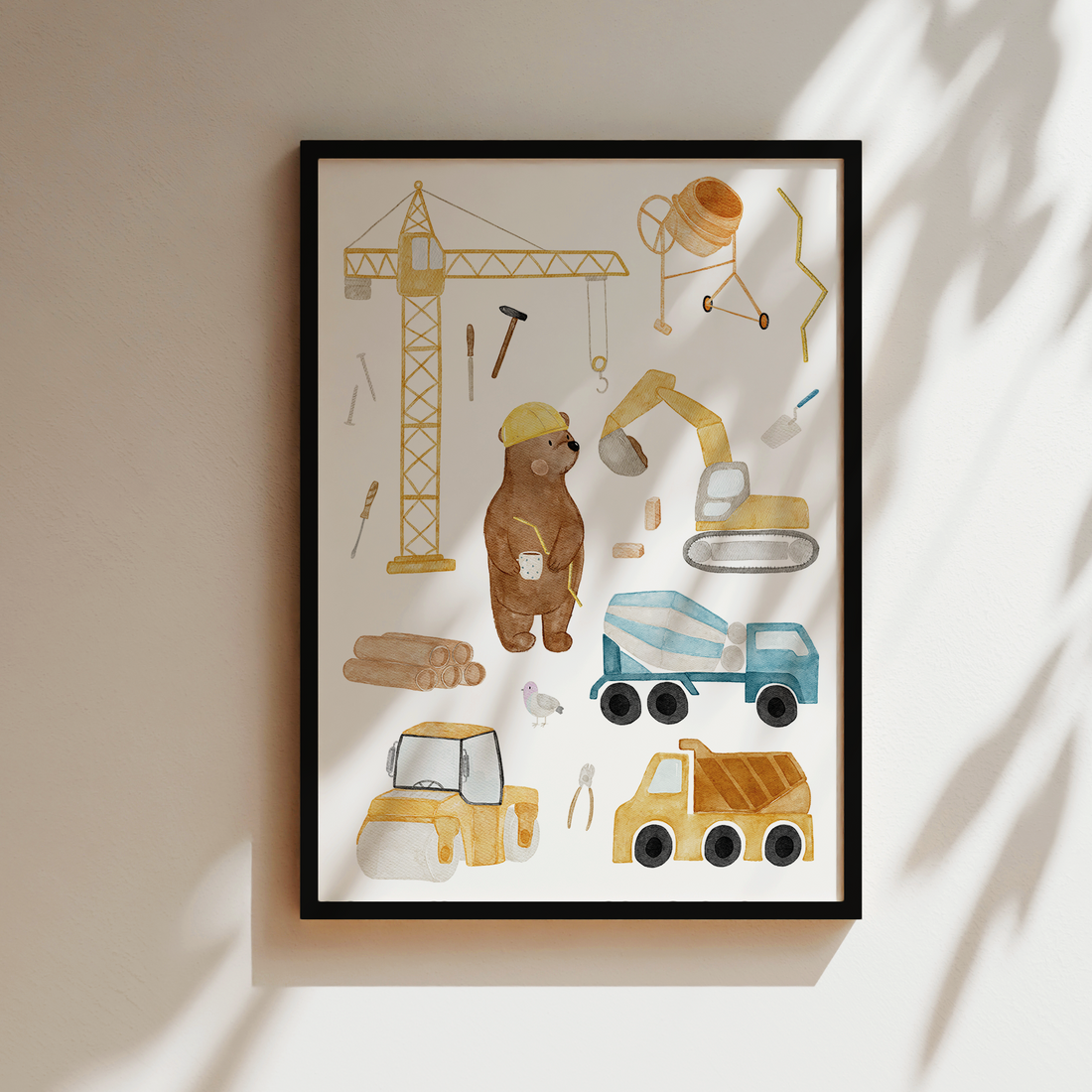 Kinderposter Bär Baustelle inkl. Rahmen