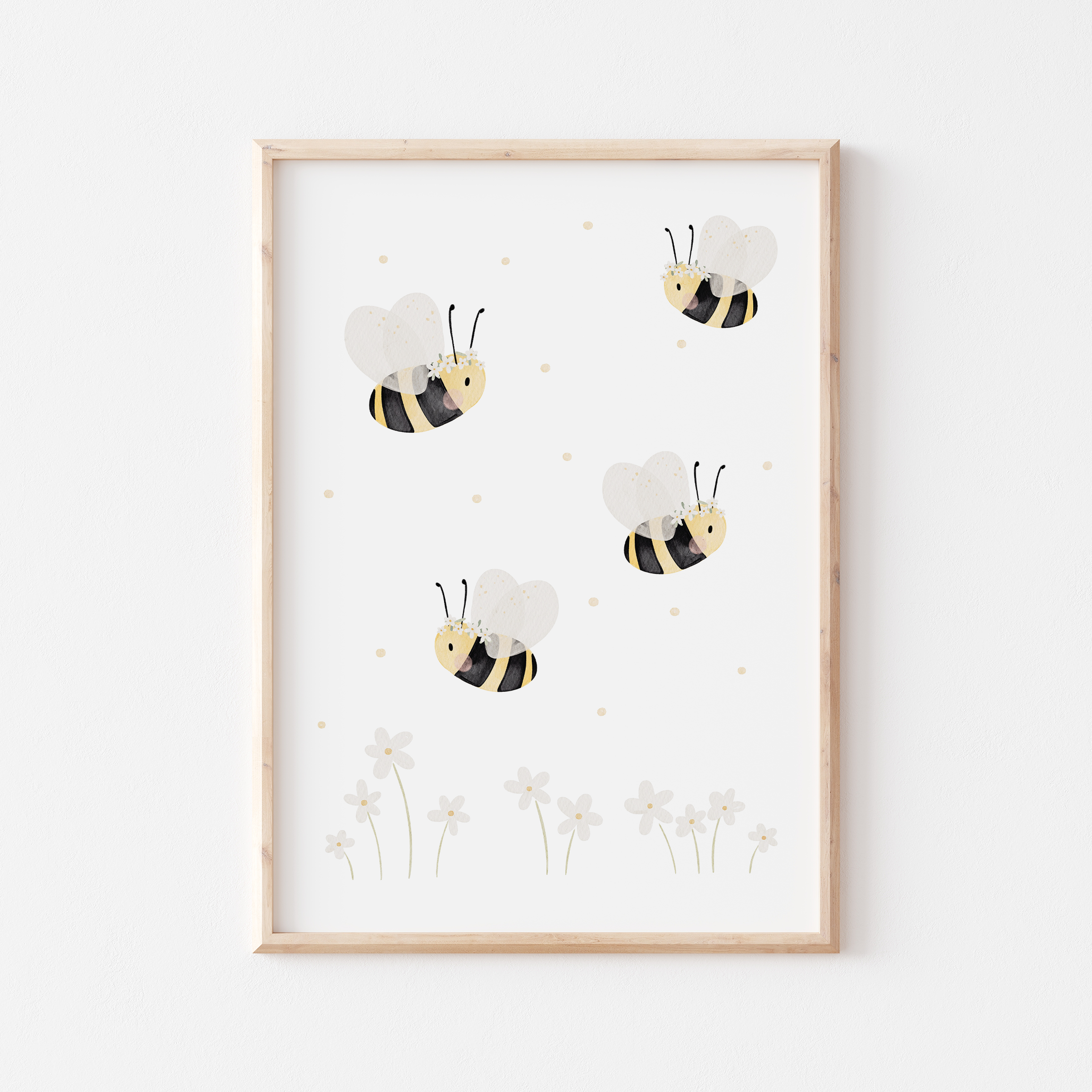 Poster Bienen Blumen weiß A4 &amp; A3