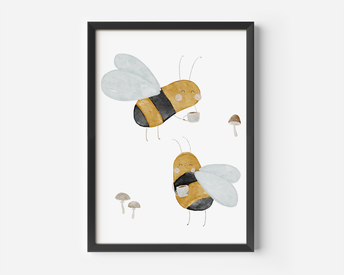 Kinderposter Bienen Kaffee inkl. Rahmen