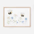 Kinderposter Bienen Blumenwiese Kornblumen inkl. Rahmen