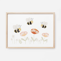 Kinderposter Bienen Blumenwiese Mohnblumen inkl. Rahmen