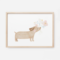 Kinderposter Dackel Blumen inkl. Rahmen