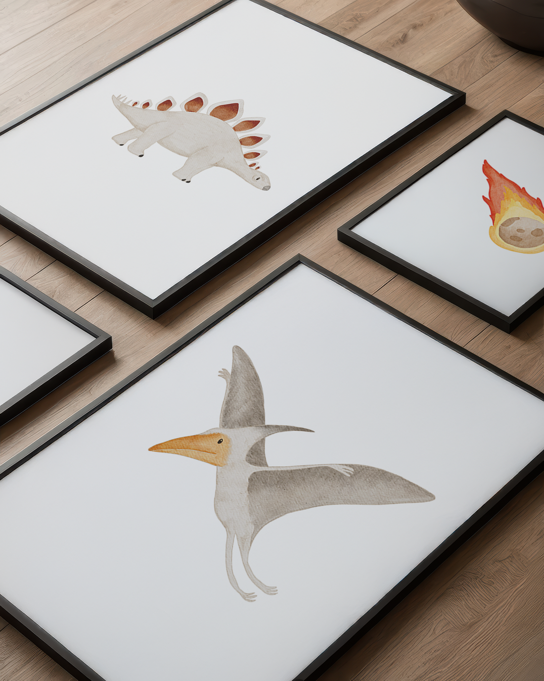 Kinderposter Dinosaurier - Meteorit inkl. Rahmen