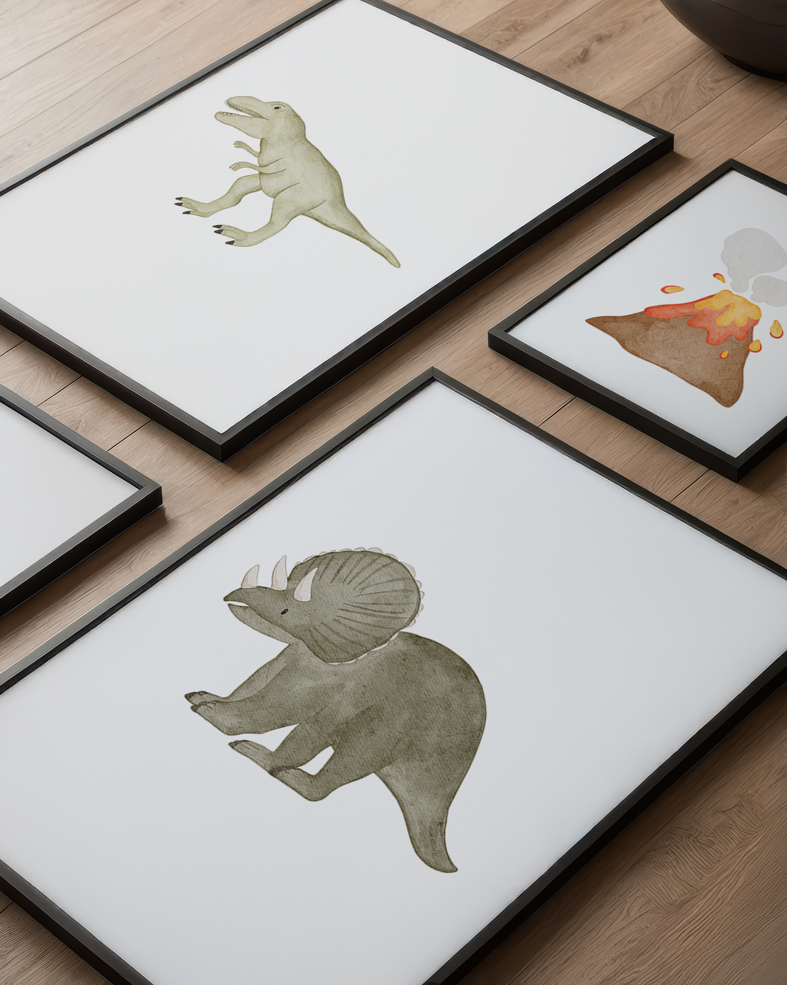 Kinderposter Dinosaurier - Vulkan inkl. Rahmen