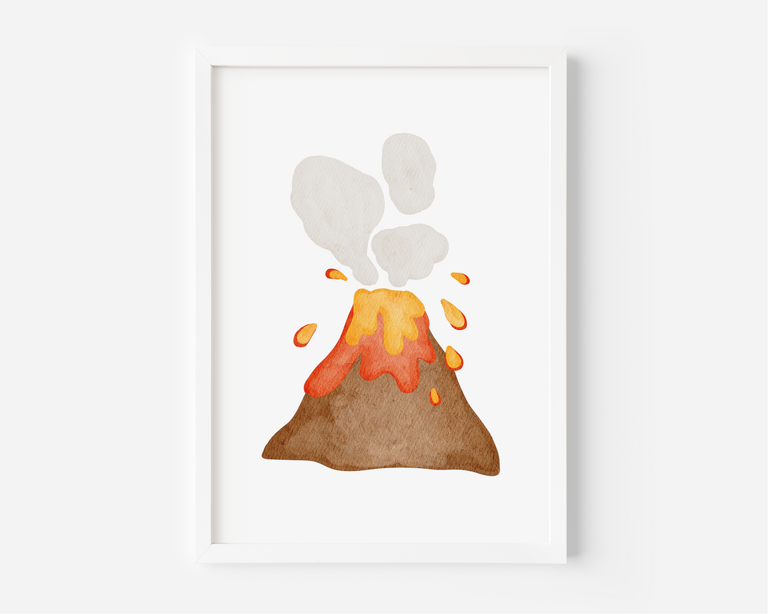 Kinderposter Dinosaurier - Vulkan inkl. Rahmen