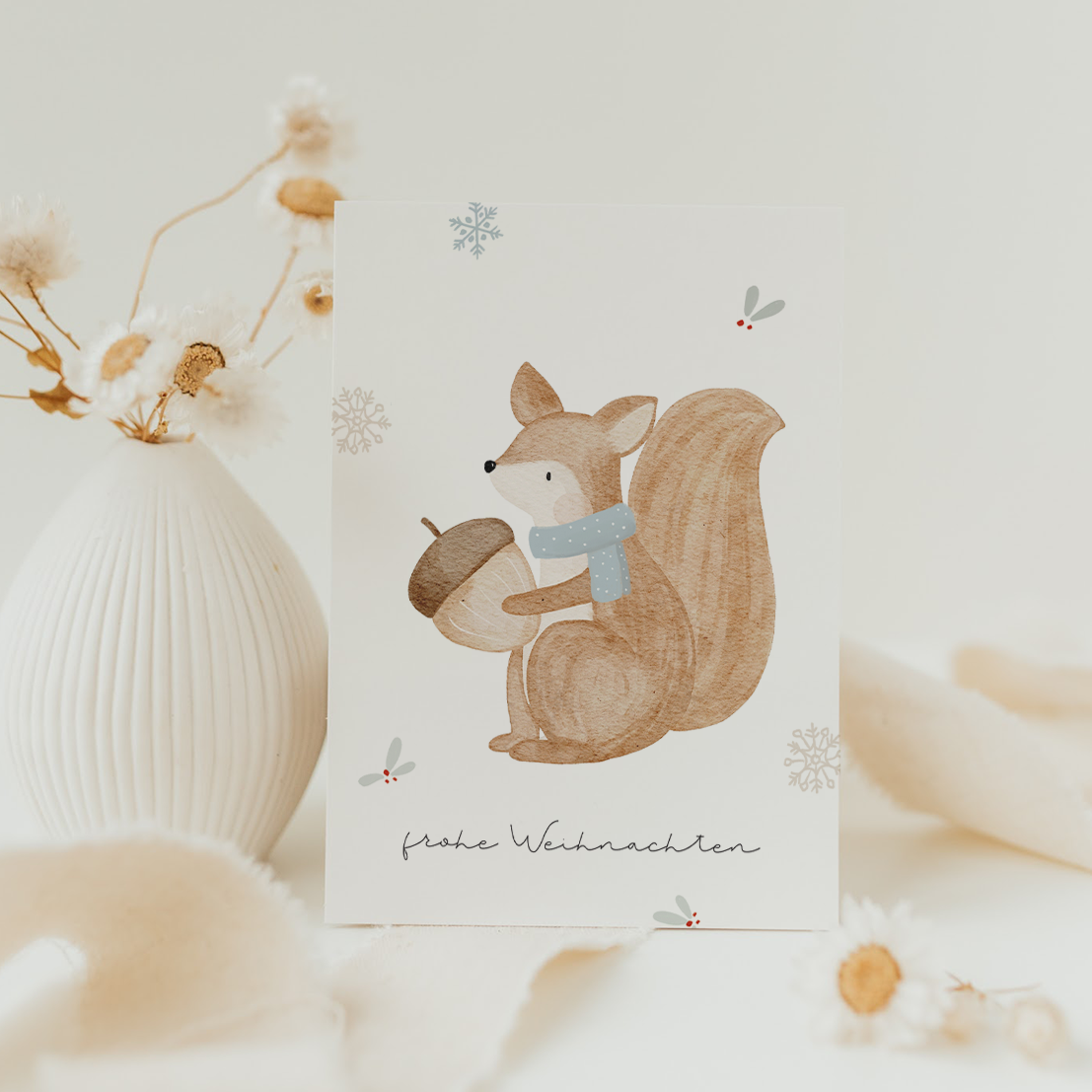 Hej Hanni Weihnachtskarte Eichhörnchen Schal