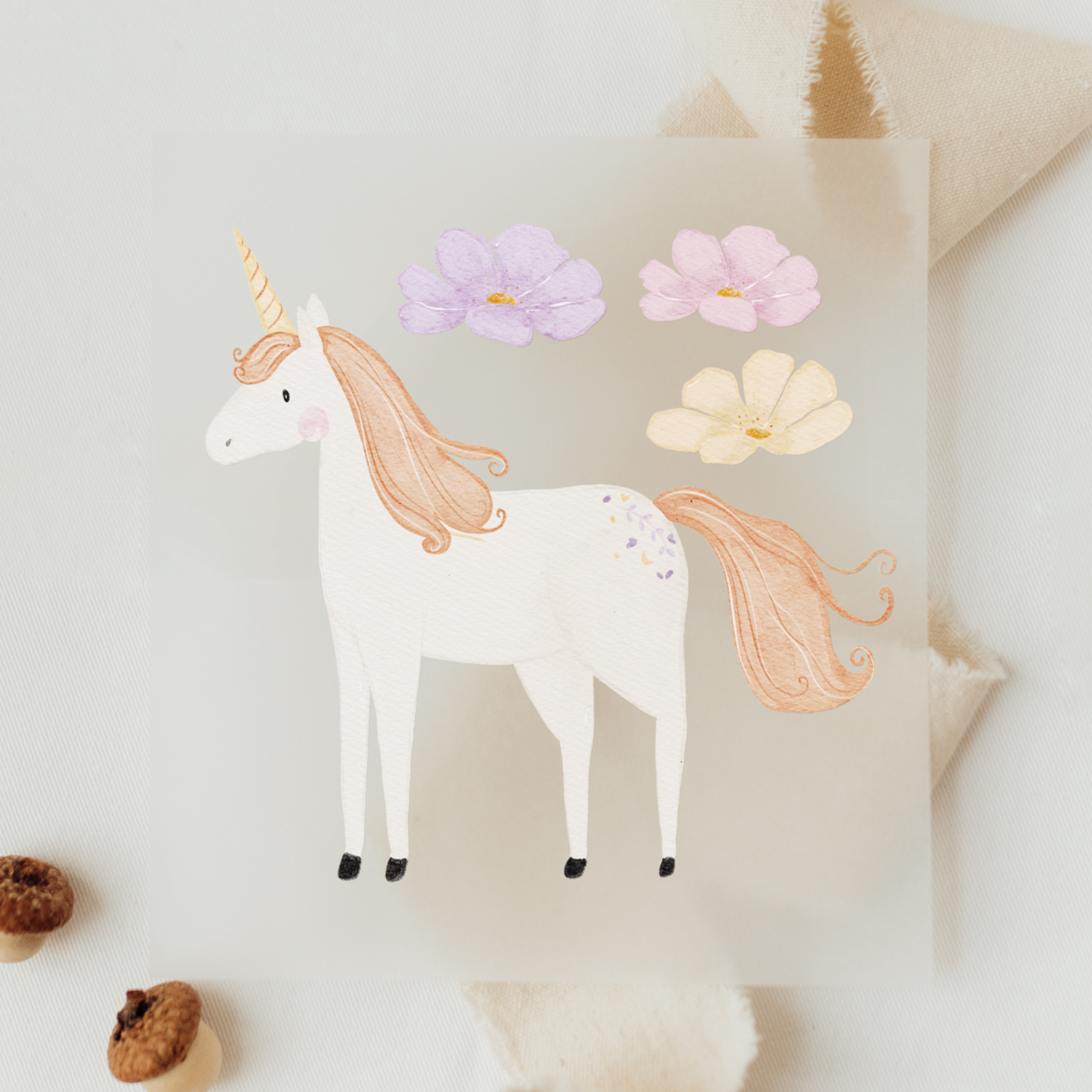 Hej Hanni Bügelbild Einhorn orange mit Blumen