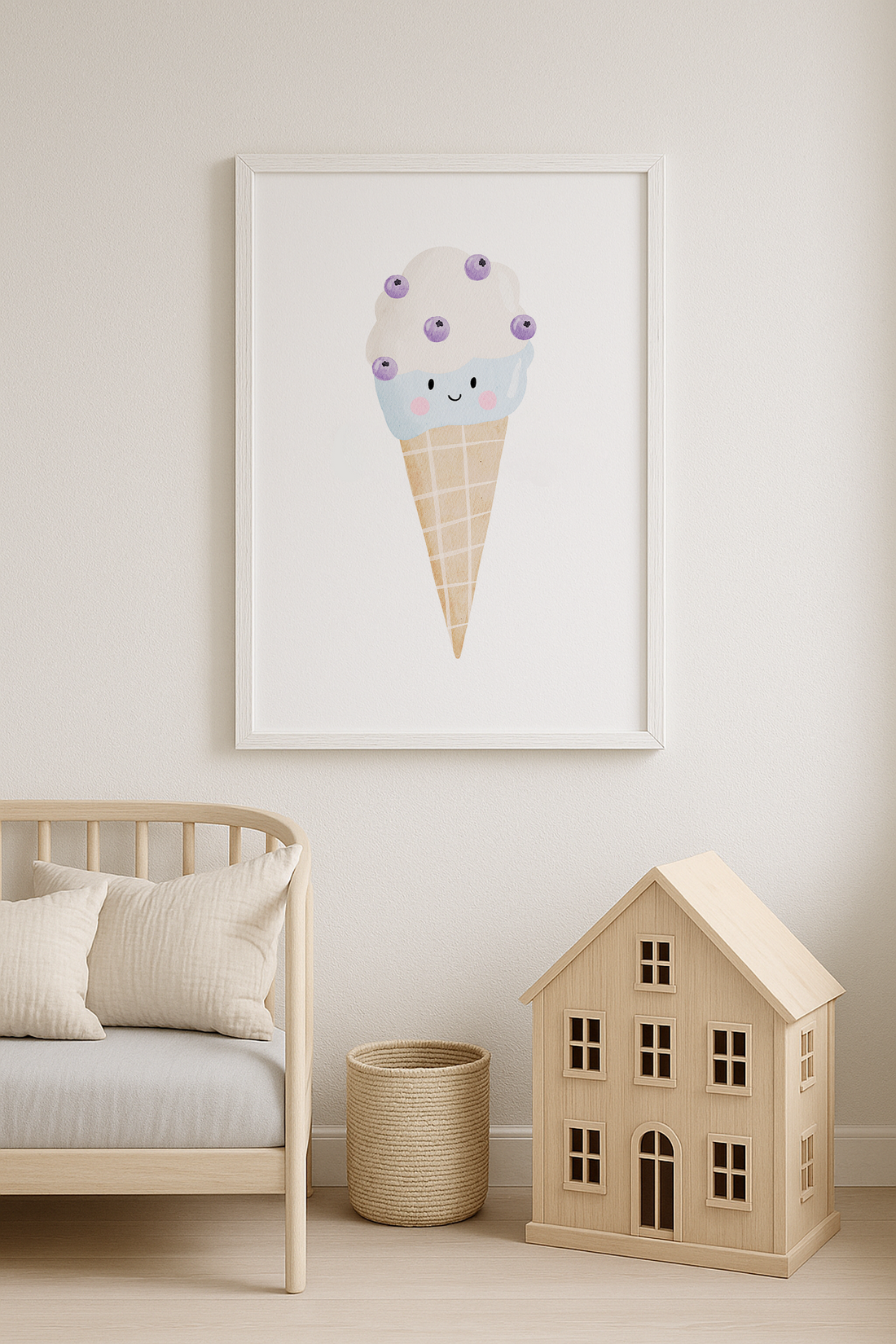 Kinderposter Eis mit Blaubeeren inkl. Rahmen