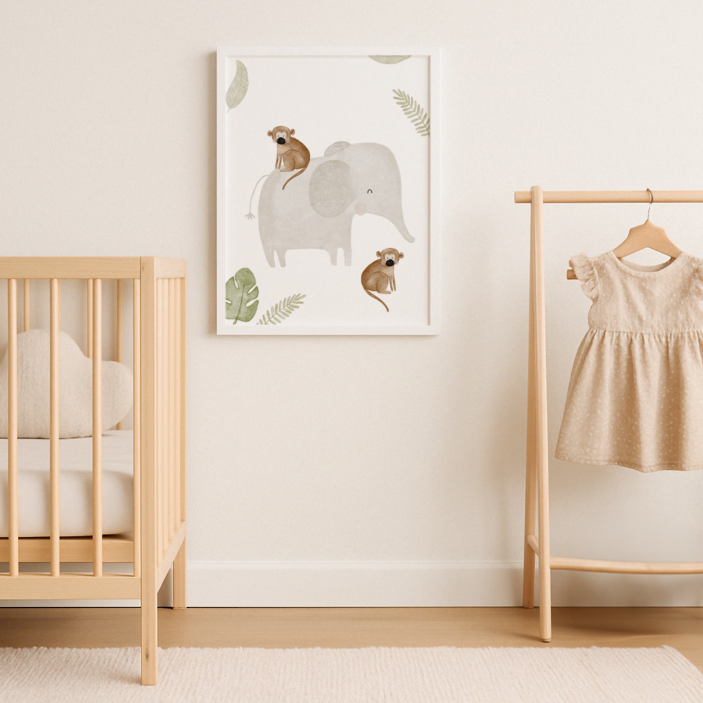 Kinderposter Elefant und Äffchen