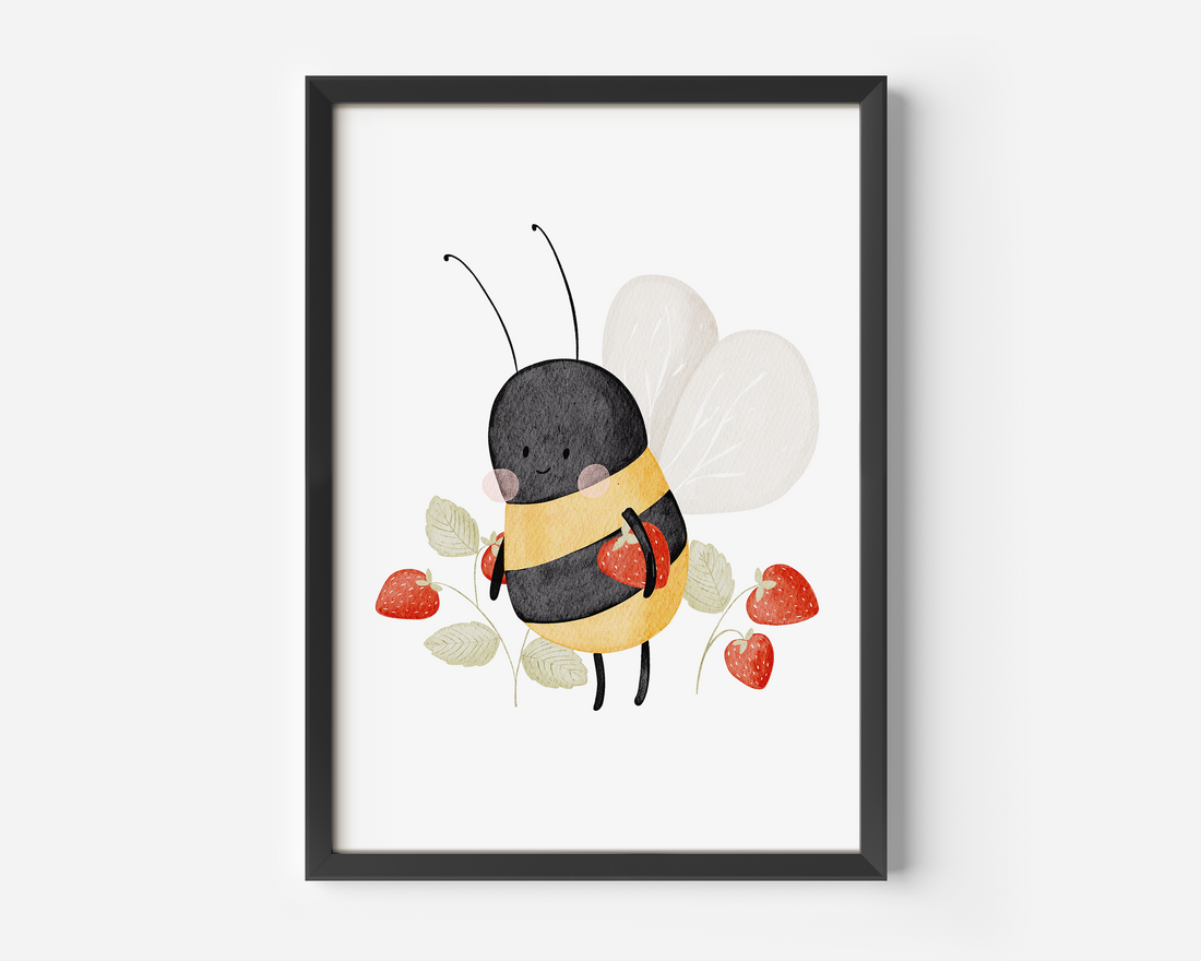 Kinderposter Erdbeer-Biene inkl. Rahmen
