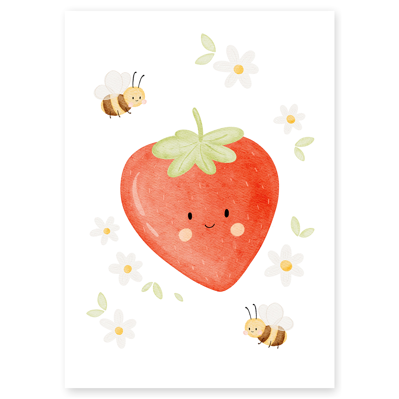 Kinderposter Erdbeere mit Bienen inkl. Rahmen