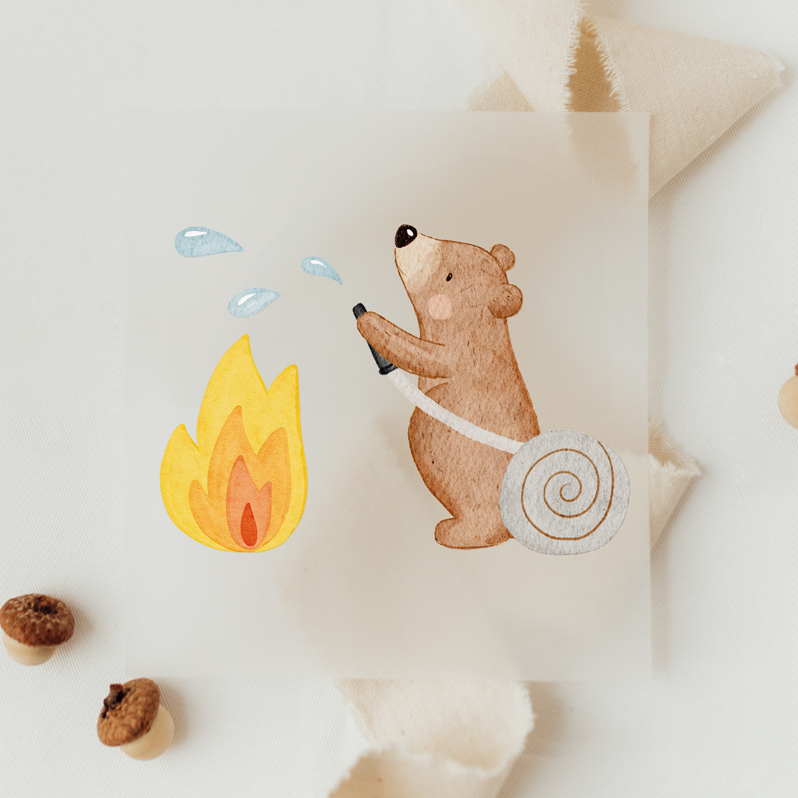 Hej Hanni Bügelbild Bär Feuer