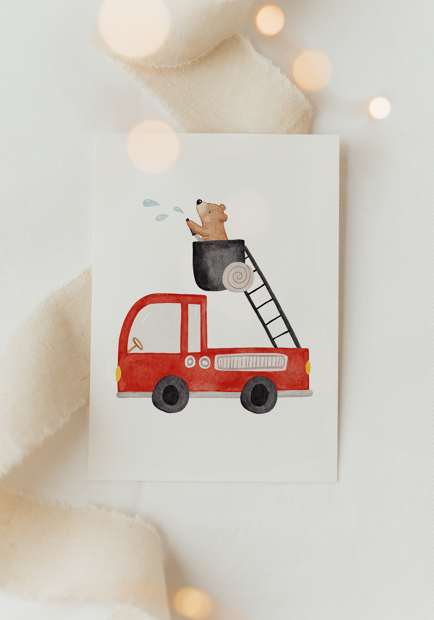 Hej Hanni Postkarte Feuerwehrbär